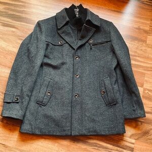 Men's XL charcoal gray button zip dress jacket